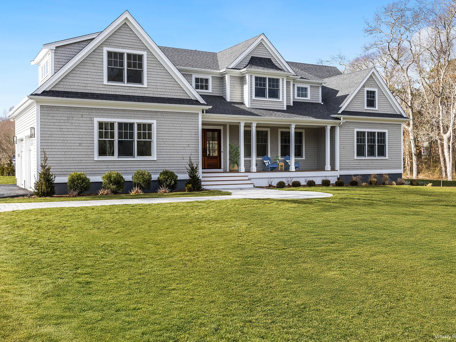 2 McSweeney Lane — completed exterior, gray shingle siding
